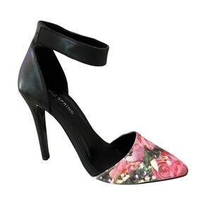 Call It Spring Floral‎ Heels Ankle Strap Pointed Toe Pumps Black Size 7